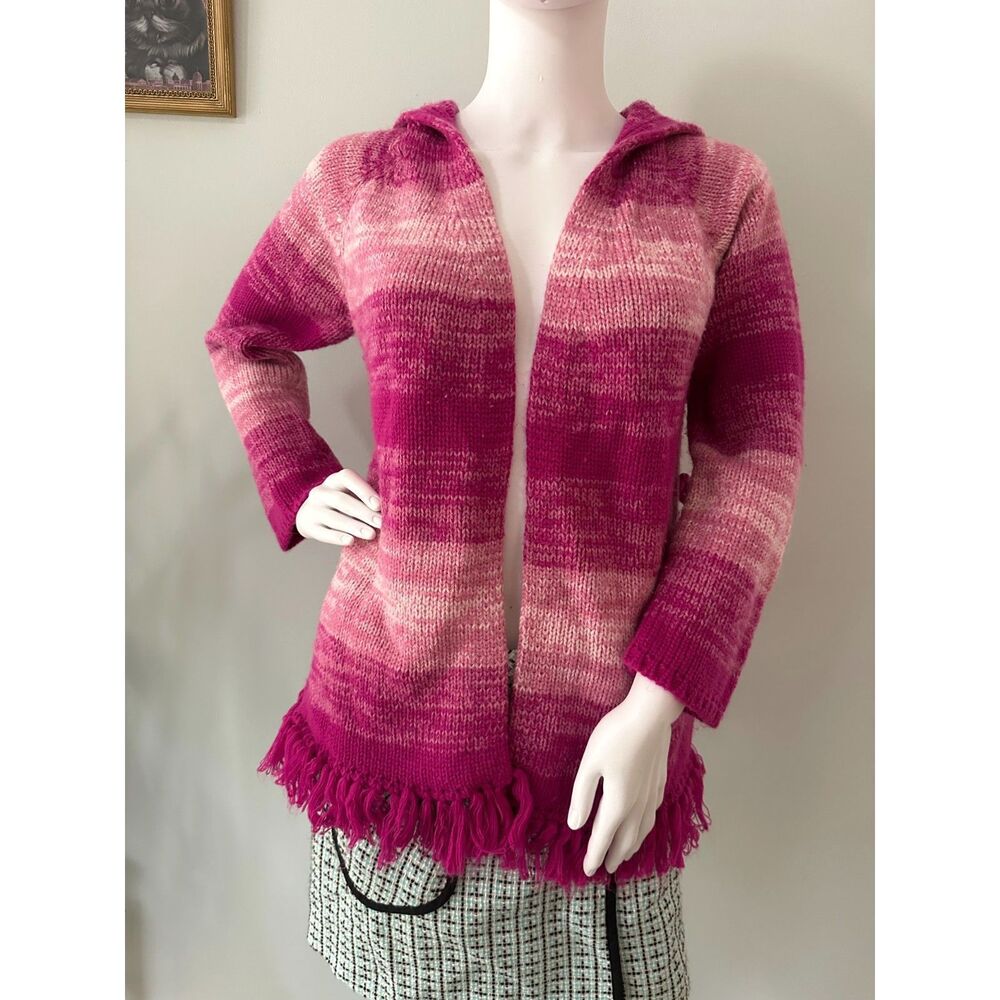 Vintage Y2k Pink Ombre Hooded Open Front Cardigan Hooded Sweater Girls 14/16